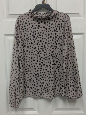 SHEIN Mock Neck Leopard Print Ruffle Blouse - Size Small